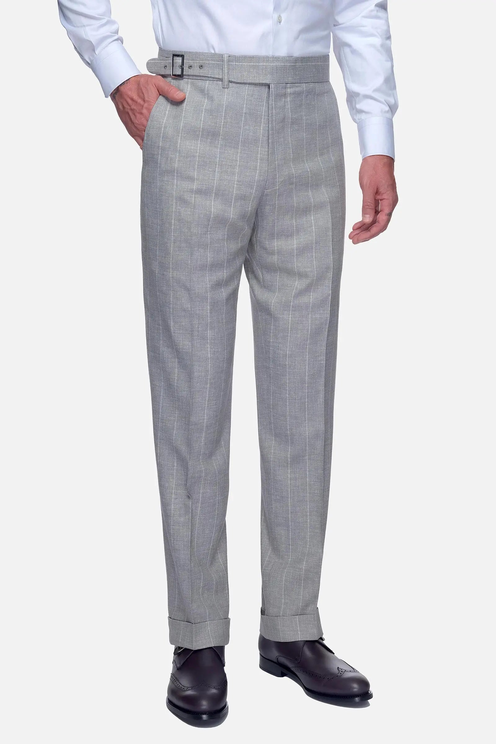 Grey suit with subtle stripes