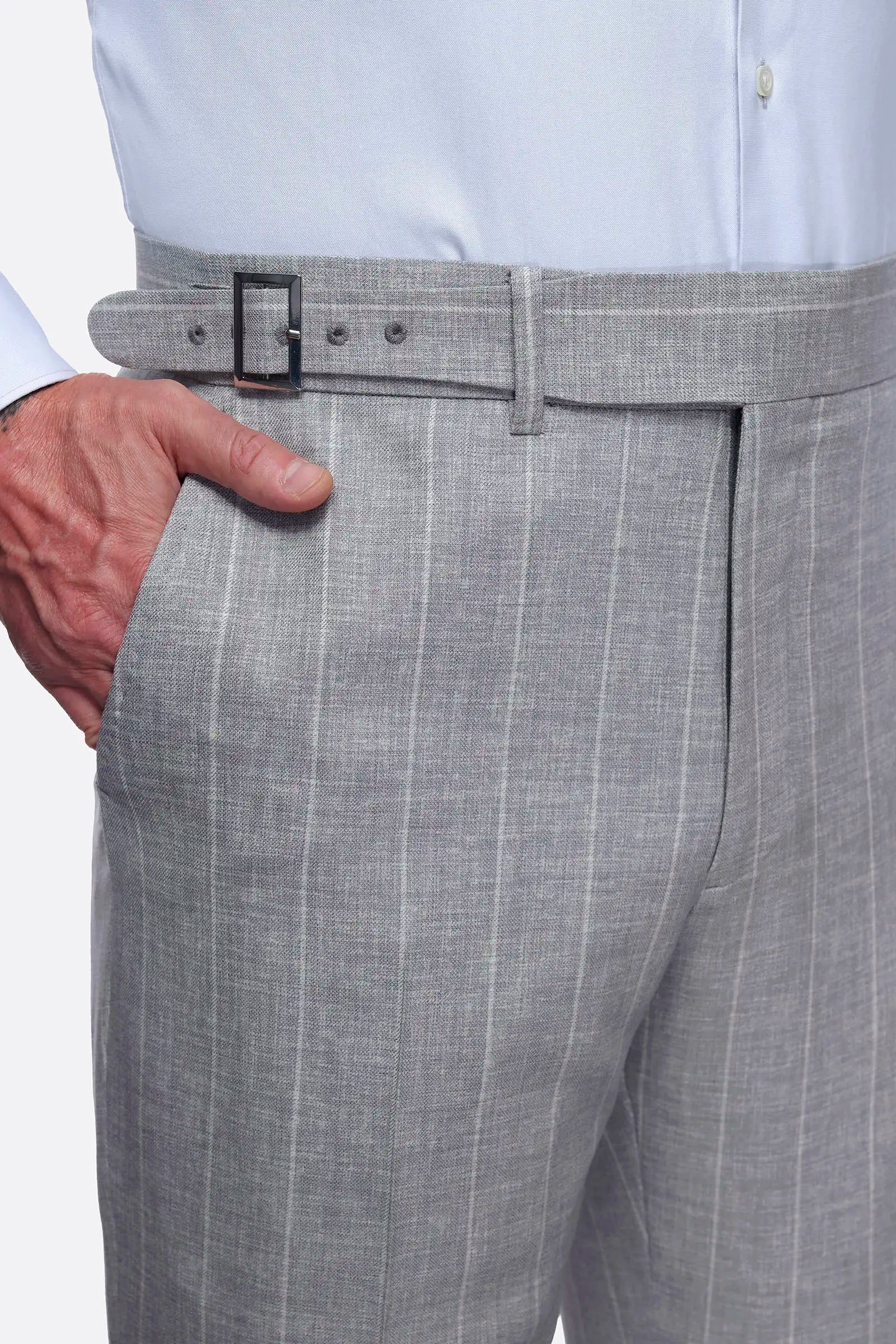 Grey Striped Trousers